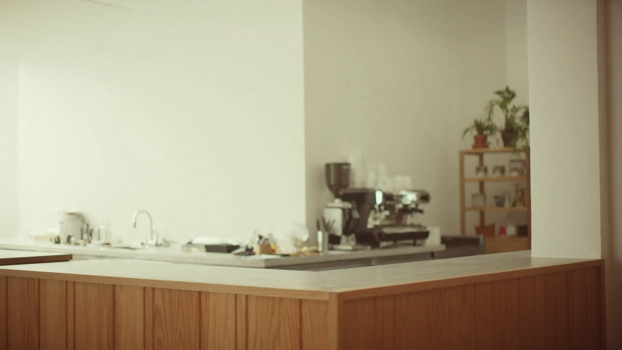 Coffee shop marketing, neighbourhood cafe, wooden counter and espresso machine