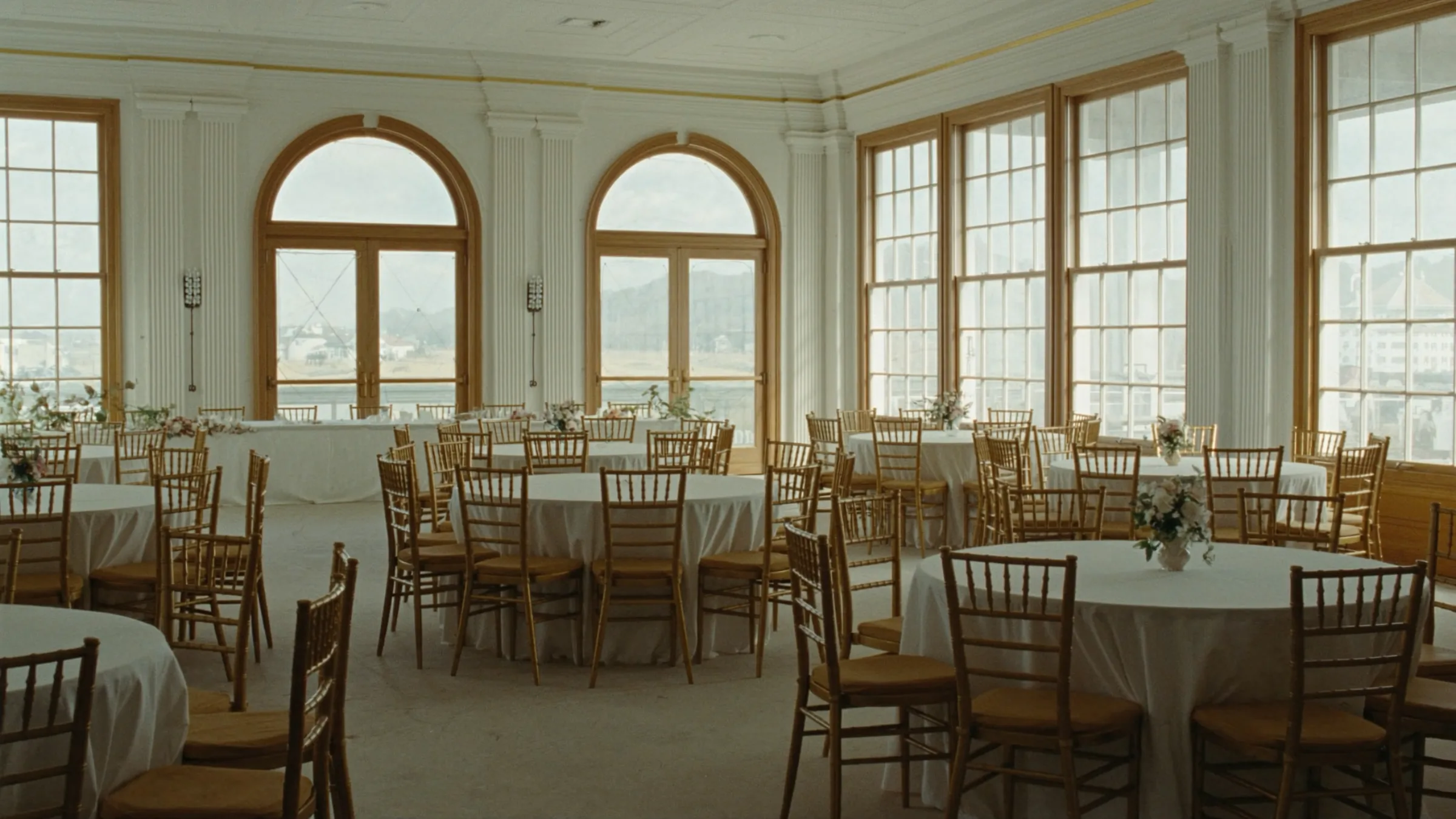 Wedding and event marketing, event reception hall, tables set for a wedding