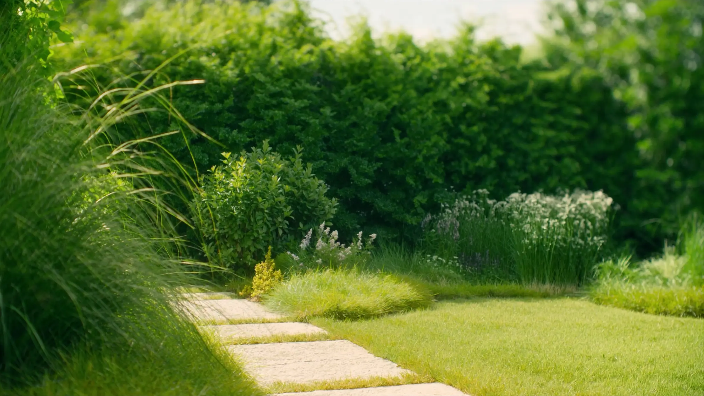 Landscaping marketing, landscaping, residential garden with stone pathway