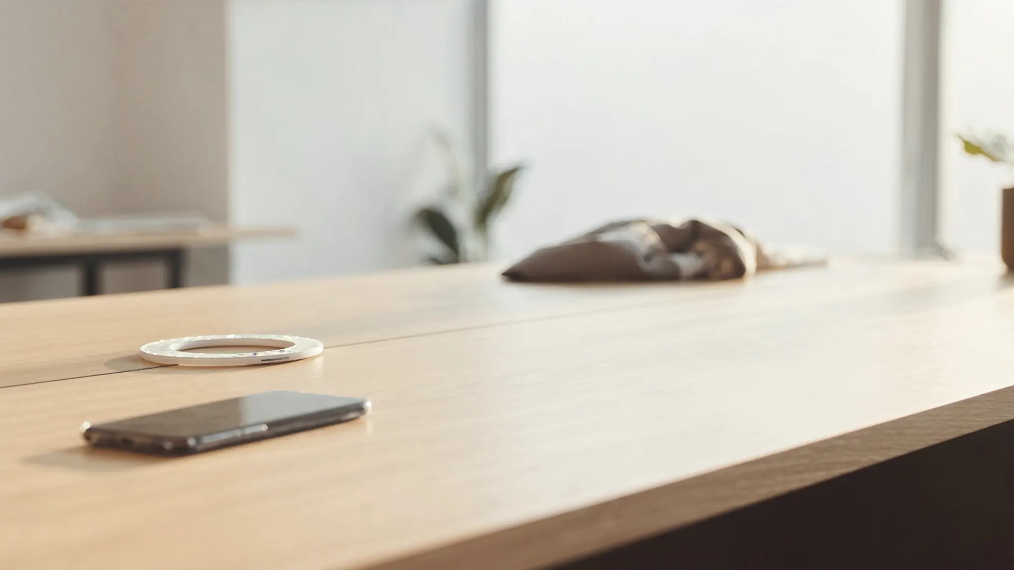 Système publicités Meta pour Facebook et Instagram, bureau lumineux avec un téléphone posé sur une table