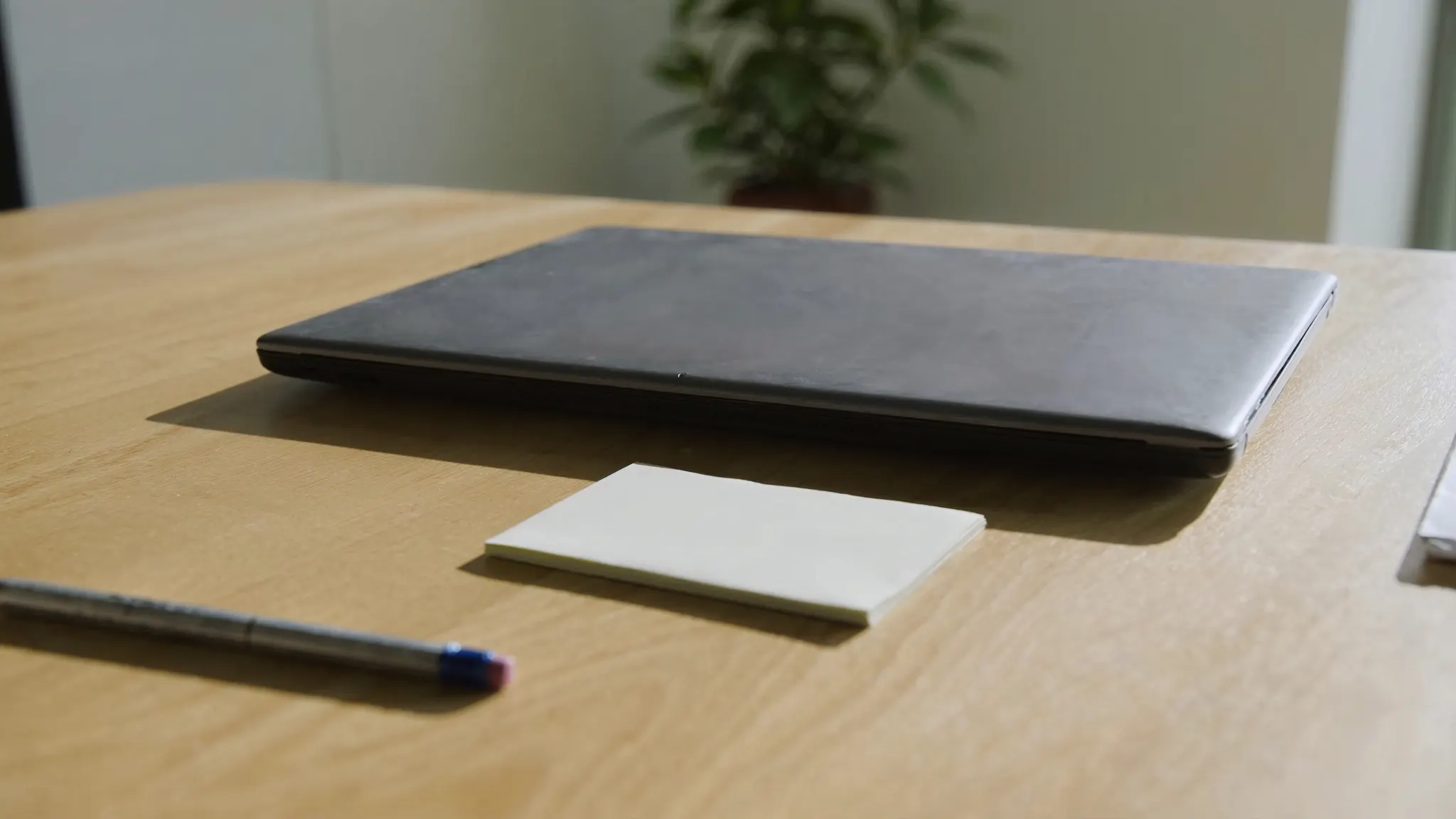 Extensions d’annonce AdWords, bureau épuré avec un portable fermé et des fiches vierges
