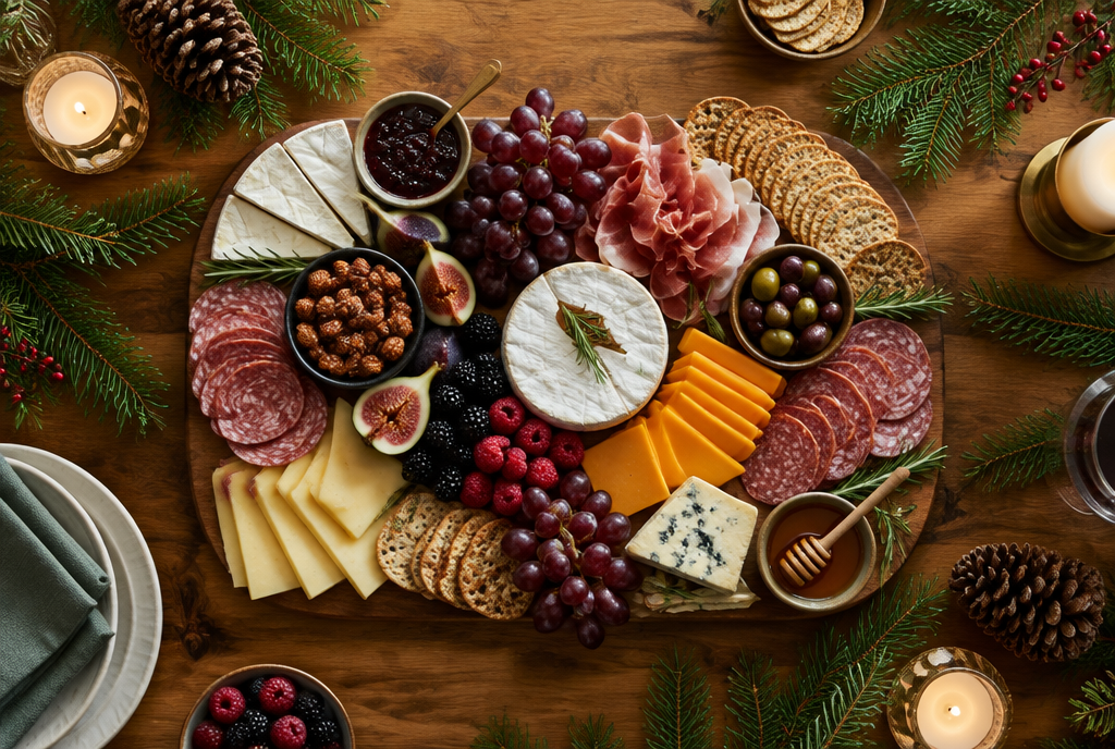 Publicité en ligne pour un traiteur, une planche festive vue de haut