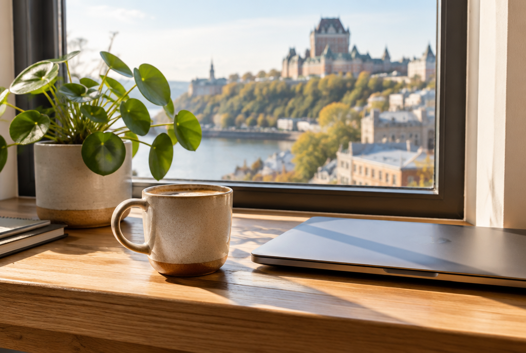 WordPress Updates, a cozy windowsill desk with coffee and a closed laptop