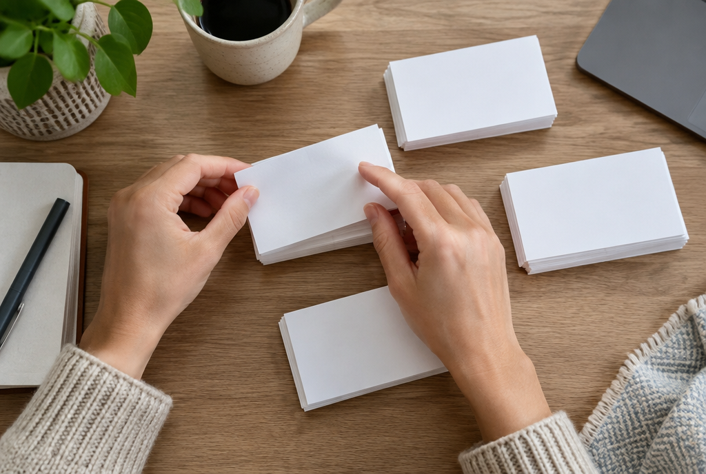 Facebook Special Ad Categories, hands sorting blank cards into groups