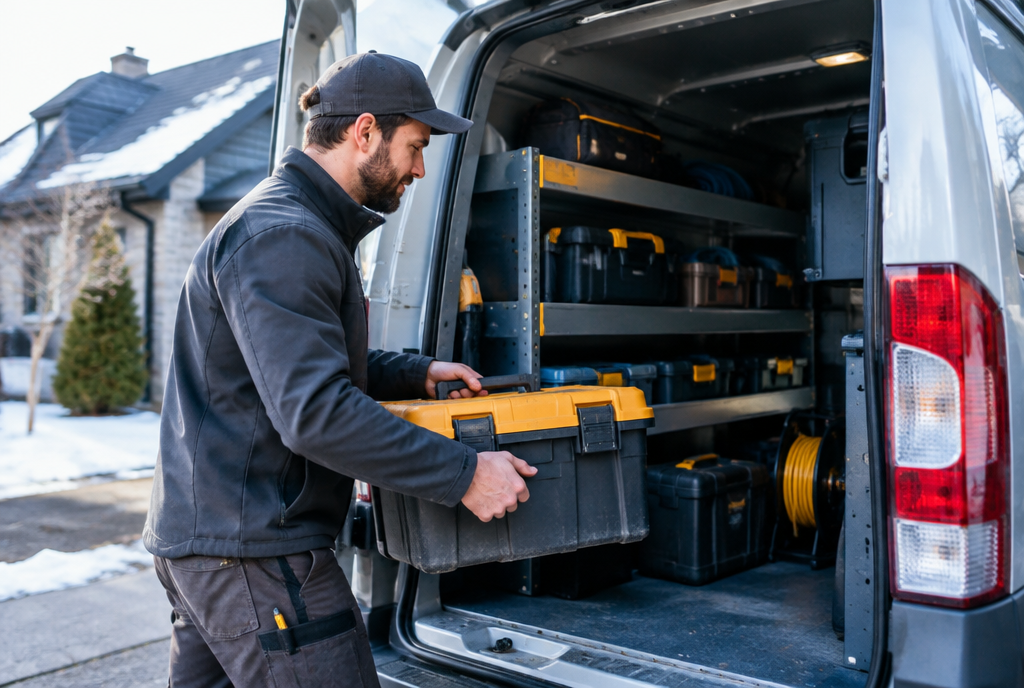 Choisir un CRM pour une PME de services, un artisan charge sa camionnette de service