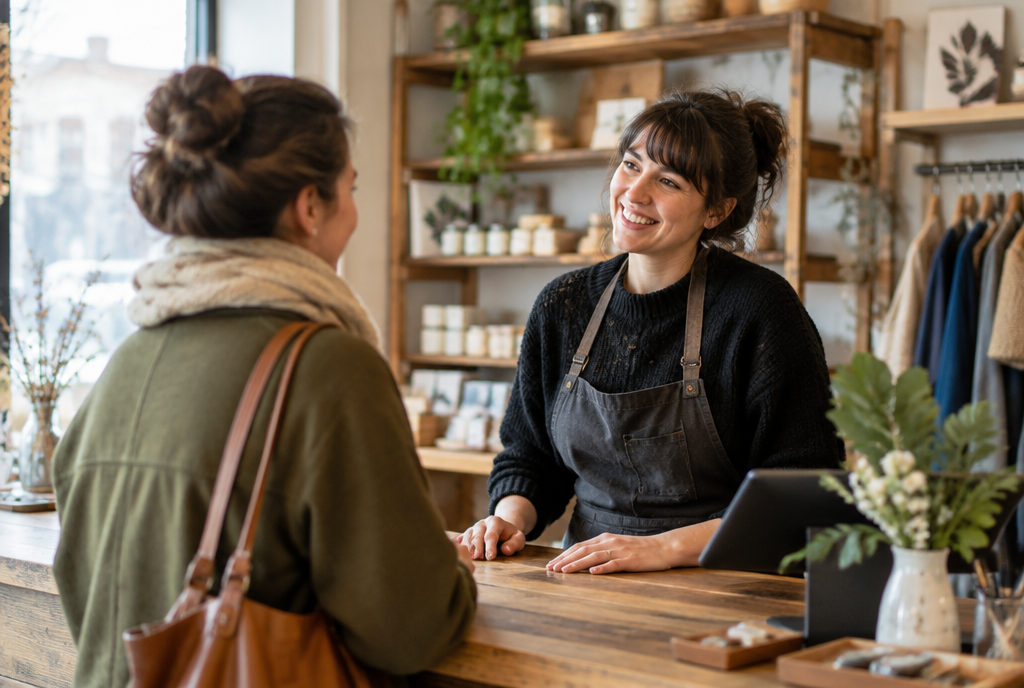 Segmenter sa liste de clients, une propriétaire de boutique accueille une cliente régulière
